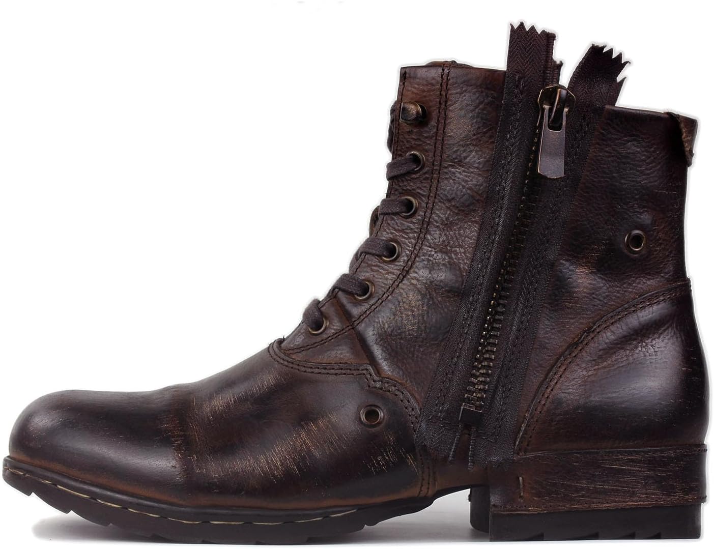 OSSTONE Moto Boots for Men Fashion Zipper-up Leather Chukka Boots Casual Shoes Retro Style OS-5008-8-Retro-US - Image 3