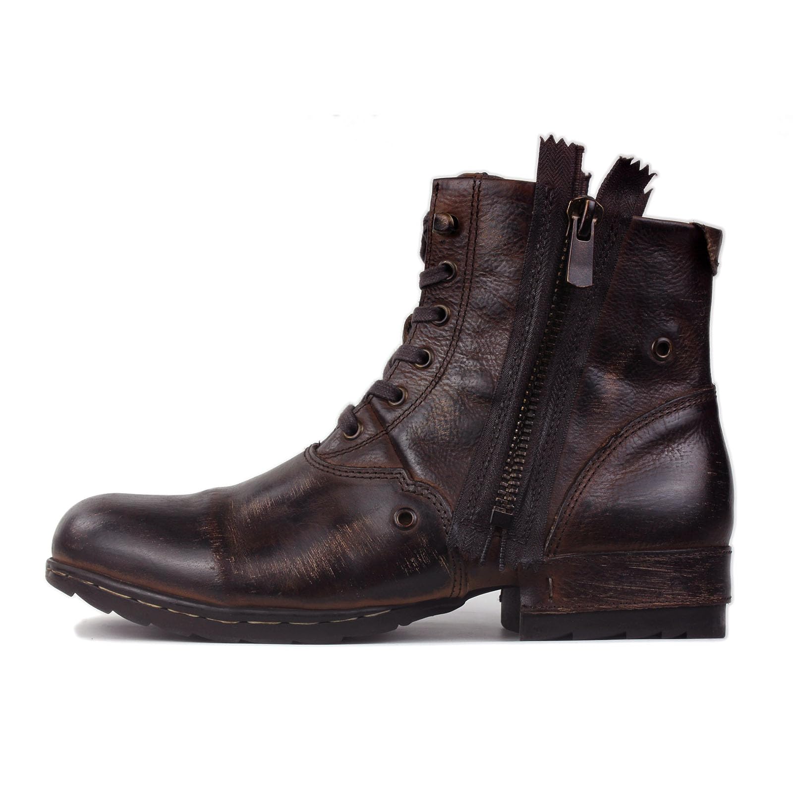 OSSTONE Buty Moto dla mężczyzn modne zapinane na zamek skórzane buty typu chukka buty na co dzień styl retro OS-5008-8-Retro-US