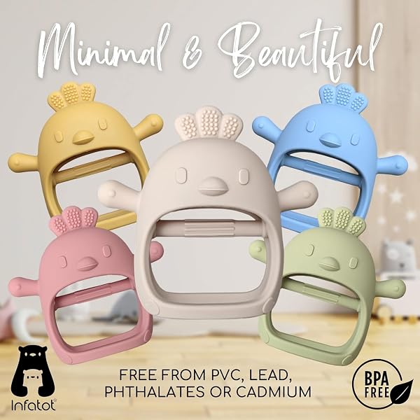 Infatot® Teething Toys for Baby Gifts – Chicken Silicone Mitten Teether, Soothing Glove for Infants, Baby Toys 0-6 Months, Soft Chewable Teether Toy to Prevent Finger Sucking, Plum - 3