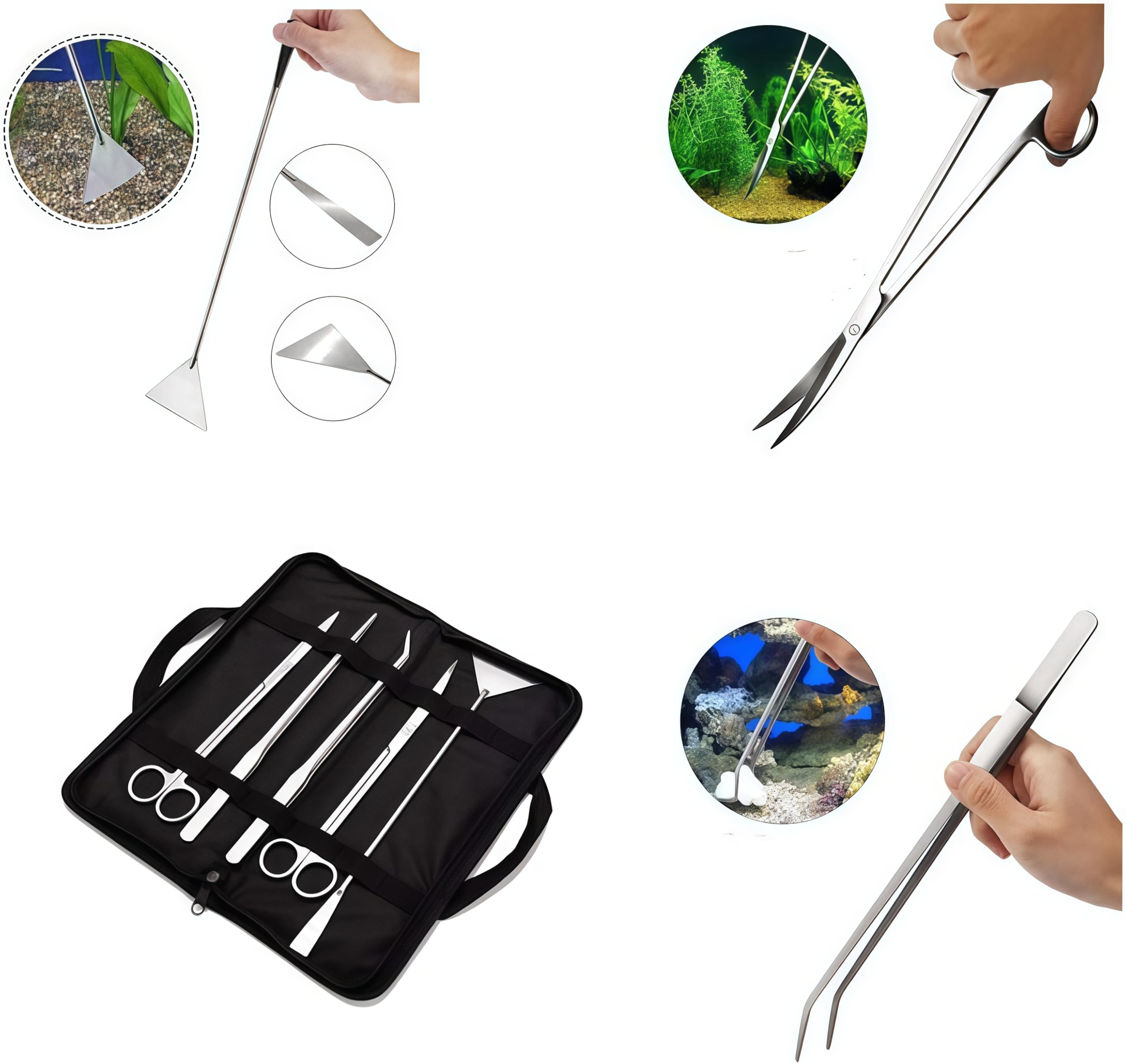 Piante Acquario Attrezzi Set,5 in 1 in acciaio inox,Forcipe,Forbici,Acquari e pesci Starter Kit per l'acquario Landscaping