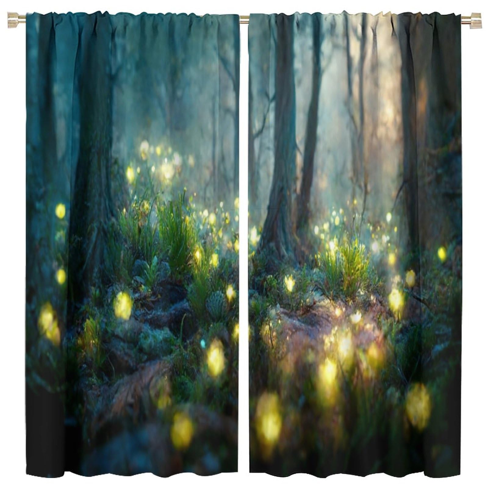 Dark Night Forest Curtain,Forest Path with Glowing Fireflies for Baby Boys Bedroom Nursery Children Drapes 2 Panels 42x45 Inch, Style-5