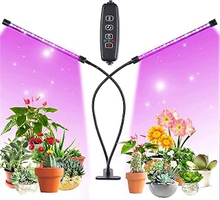 LED Grow Light for Indoor Plant, 2 Heads Timing 40 LED 10 Dimmable Levels Plant Lights for Indoor Plants with Red Blue Spectrum, 3 Switch Modes 360° Adjustable Gooseneck, 3 9 12H Timer