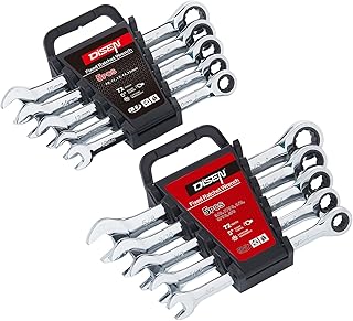 DISEN 10Pcs Ratcheting Wrench Set SAE & Metric Ratchet Wrench Set with Rack Organizer, Premium CR-V Steel, 12 Point, 72 Teeth, Box End and Open End Ratcheting Wrench Set