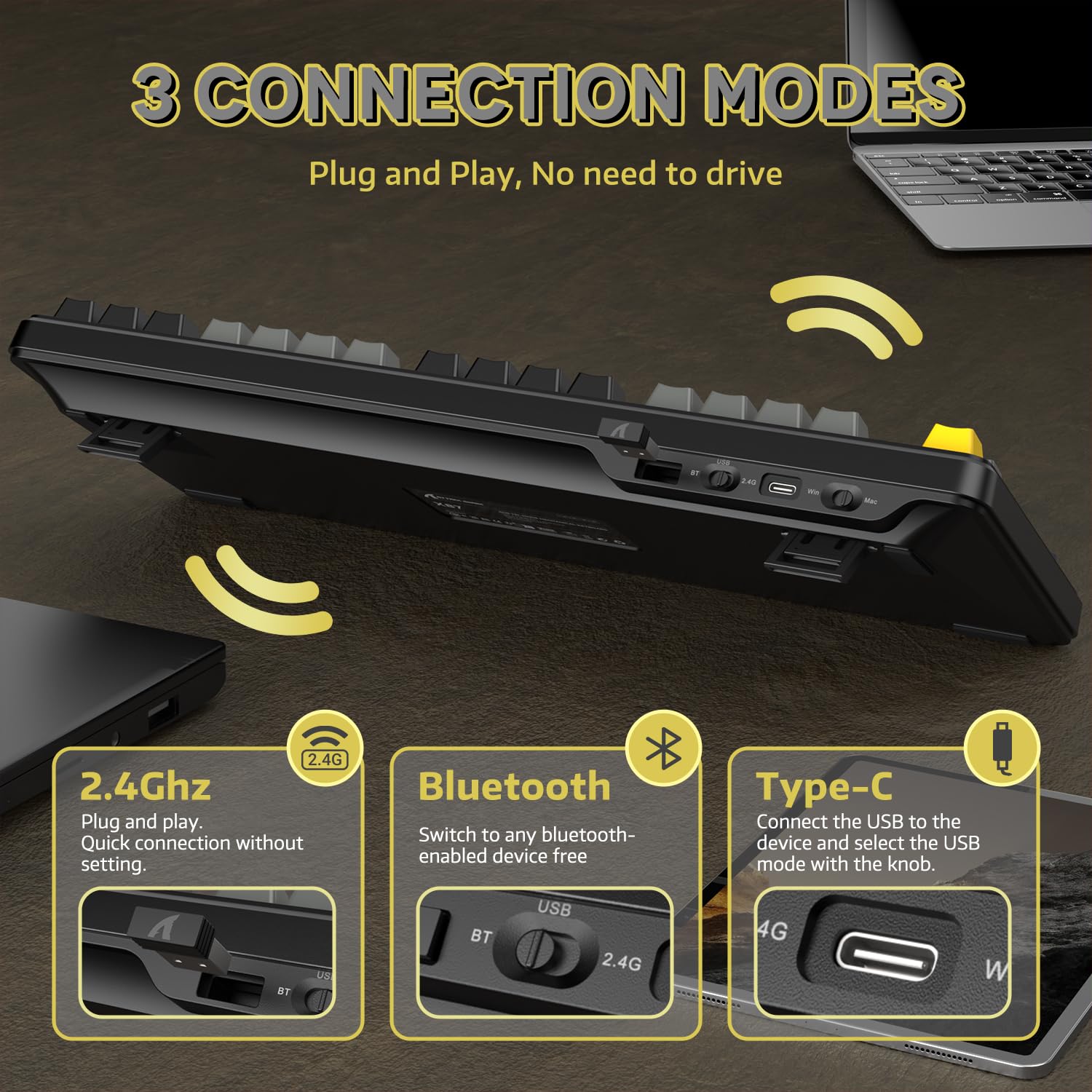 ATTACK SHARK X87 80% Tastiera da gioco meccanica wireless,BT5.0/2.4Ghz/USB-C Guarnizione hot-swap,illuminazione RGB,batteria da 4000mAh,interruttore lineare prelubrificato,tasti PBT per PC/MAC-Nero