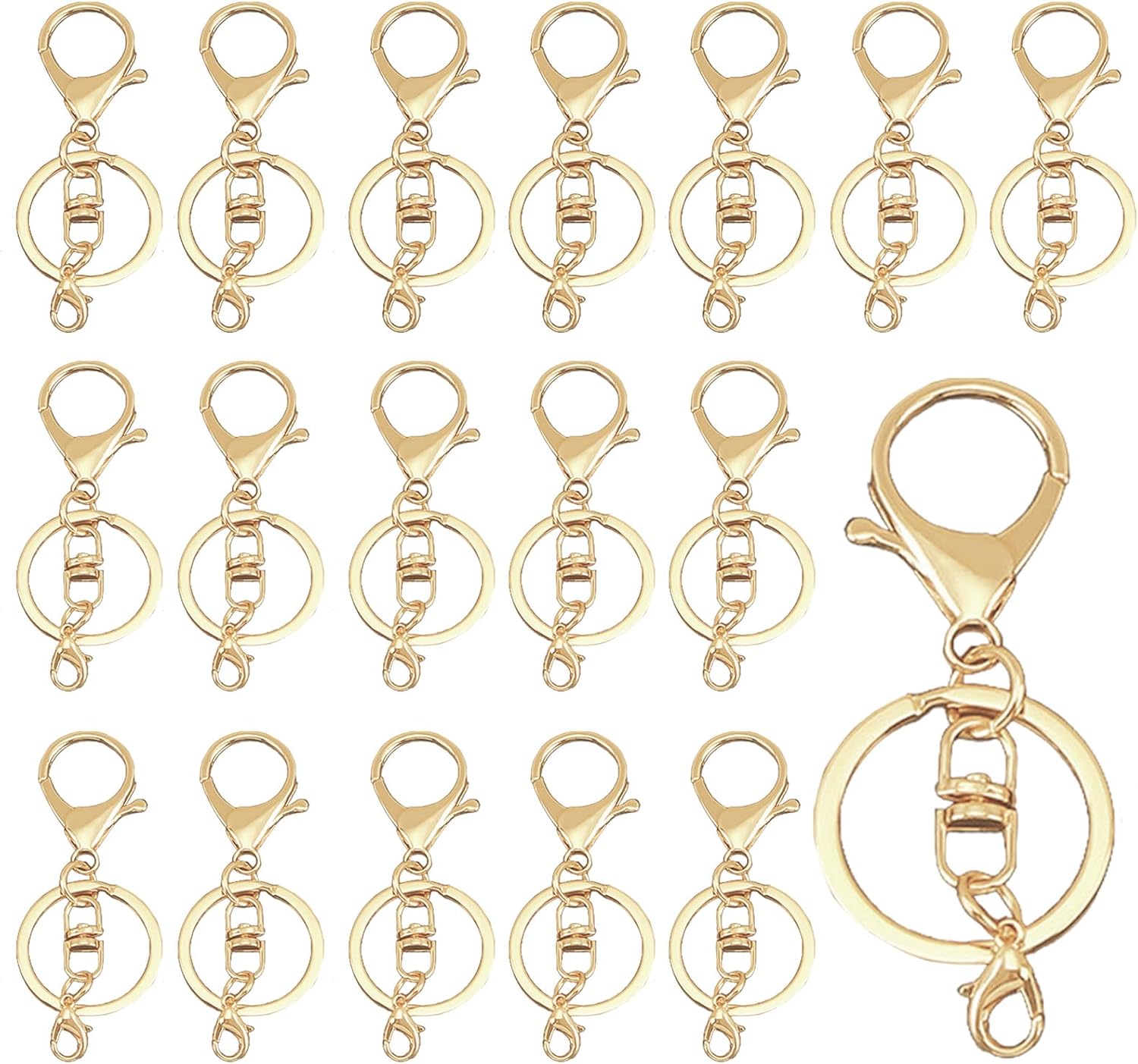 30Sets Gold Lobster Claw Clasps Keychains, Hook with Flat Split Keychain Ring for DIY, Craft, Jewelry Making