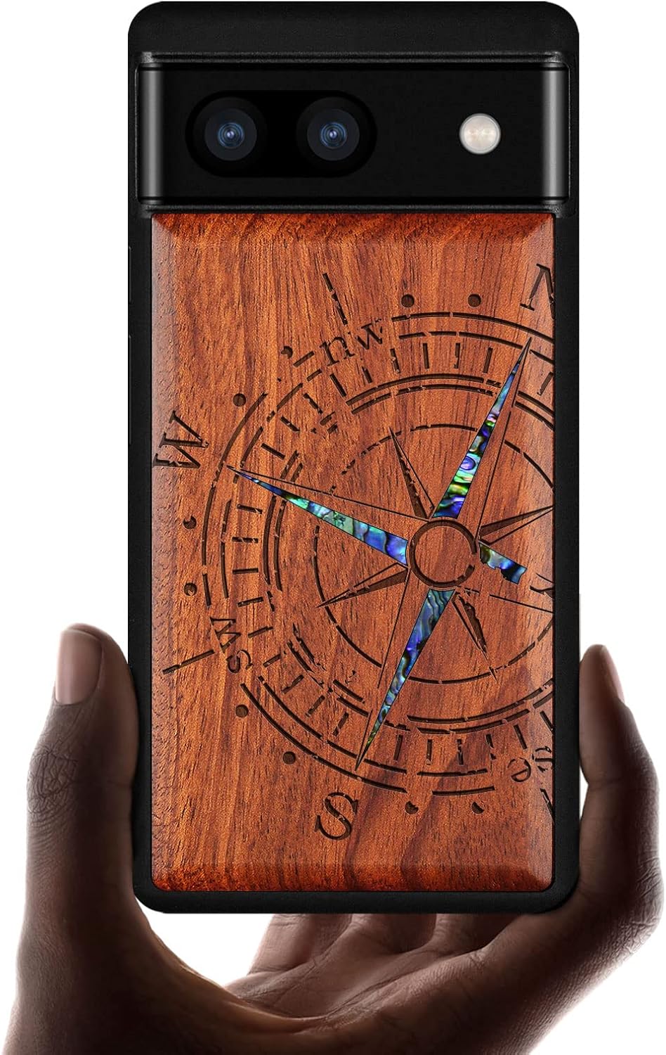 Carveit Designer Wooden Case for Google Pixel 6a Case Protective Cover [Real Wood Engraving & Shell Inlay] Wood Phone Case Compatible with Pixel 6a Case (Witchcraft Raven-Blackwood)