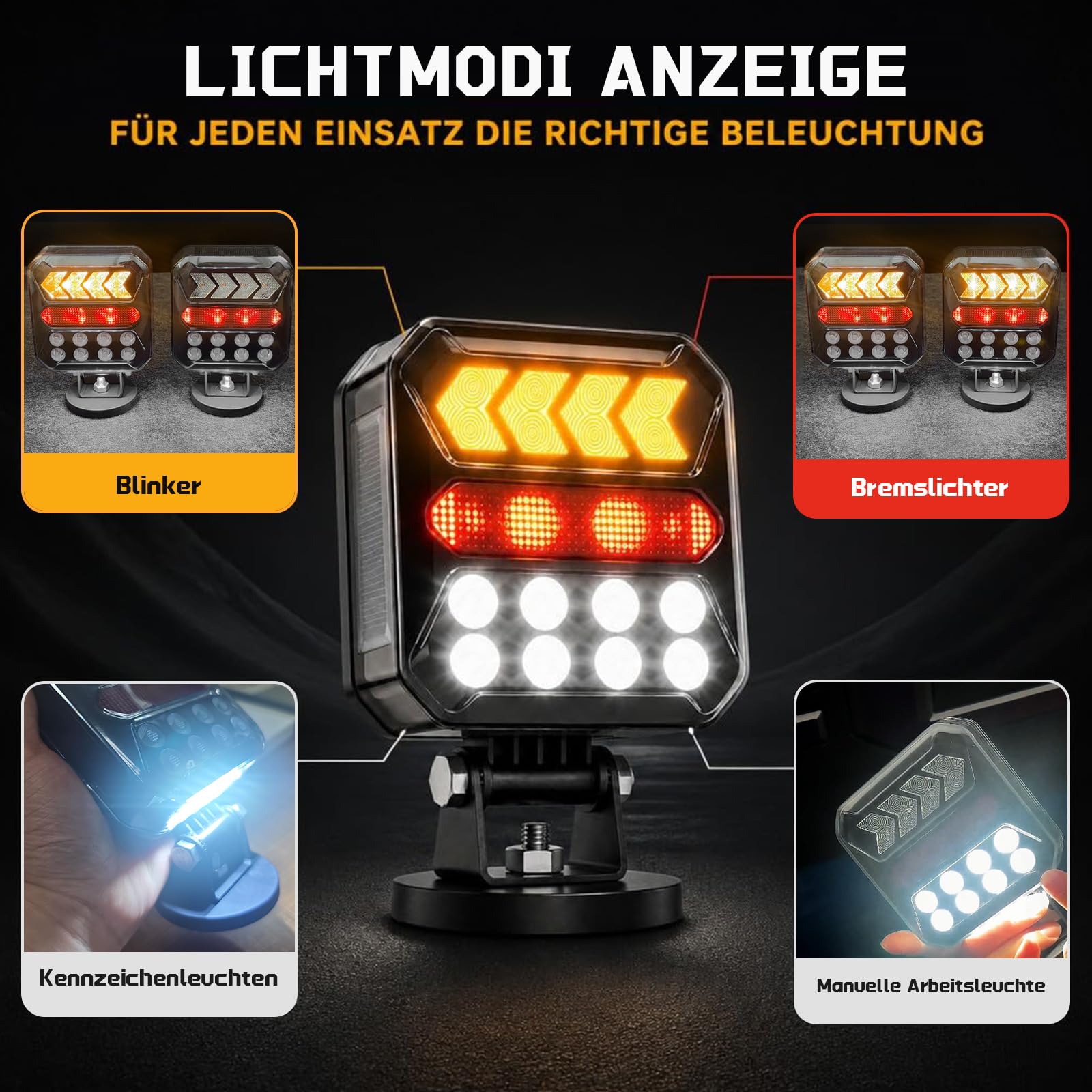 Fanali posteriori wireless per rimorchio, luci posteriori magnetiche a LED con luce di freno/lampeggiante/retromarcia, ricaricabile, 3000 mAh, inclinabile a 180°, IP67, impermeabile, 7 pin, per auto