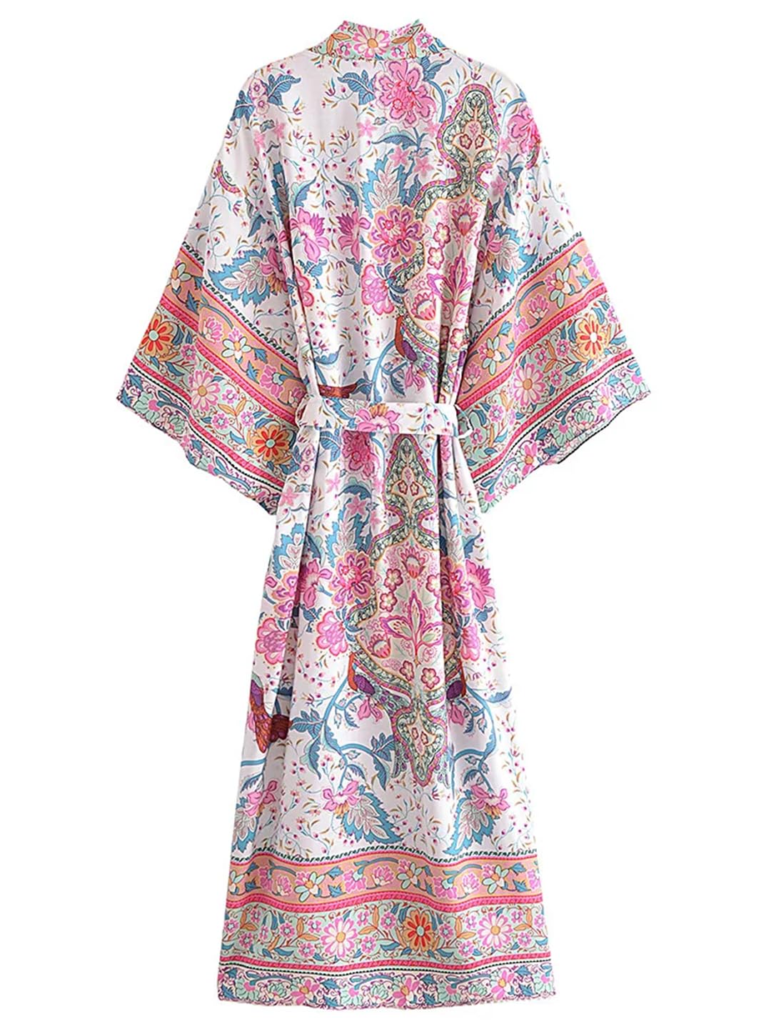 Disimlarl Kimono bohemio con estampado de manga murciélago para mujer, cuello en V, borla, manga larga, para cubrir el bikini