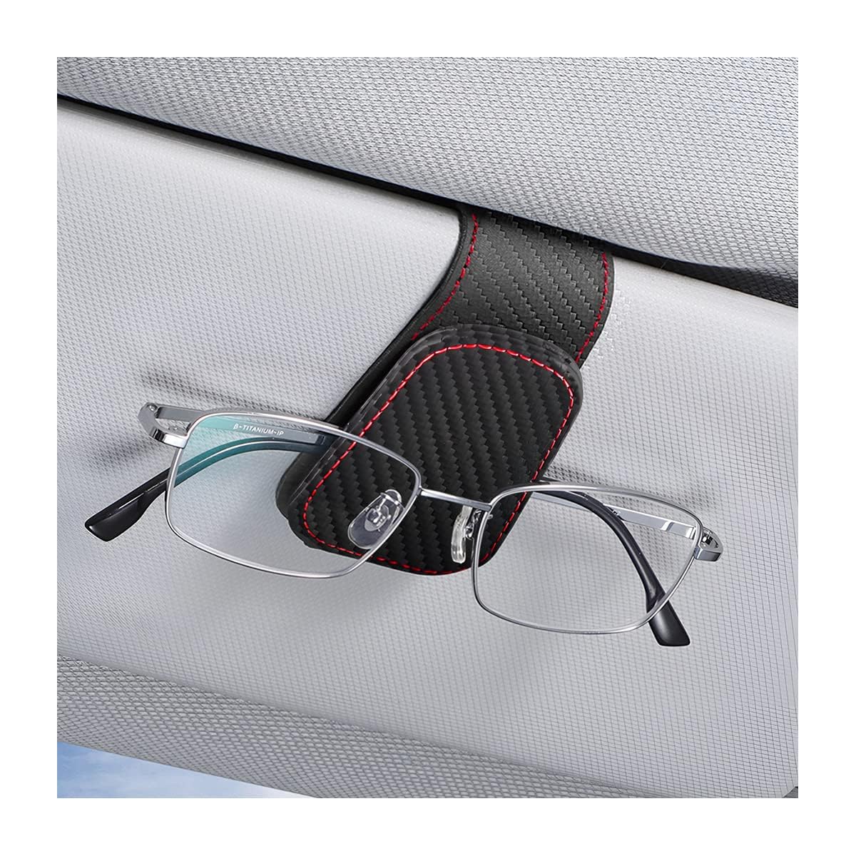 AICEL Magnetic Sunglasses Holders for Car Sun Visor, Carbon Fiber Black