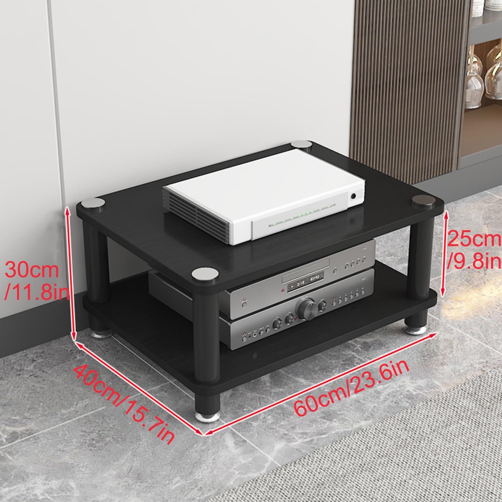 Audio-/Video-Media-Ständer mit 4 Ebenen, offener Rahmen, Netzwerk-Rack für IT- und AV-Ausrüstung, kleines Entertainment-Center für Media-Player, weiße Oberfläche, 30 cm Höhe
