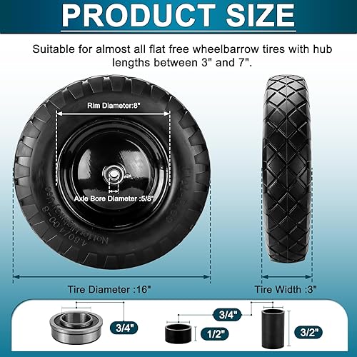 Miniatura 2 de Cenipar Ruedas de neumático de 4.804.00-8 pulgadas, neumático de repuesto sólido y sin plano de 16 pulgadas con orificio de eje de 58 o 34 pulgadas,