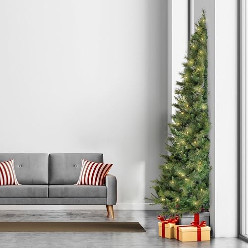 Miniatura 10 de Fraser Hill Farm 7.5 pies pre-iluminado media pared árbol de Navidad nevado, luces LED blancas cálidas, FFHTA075-5SN