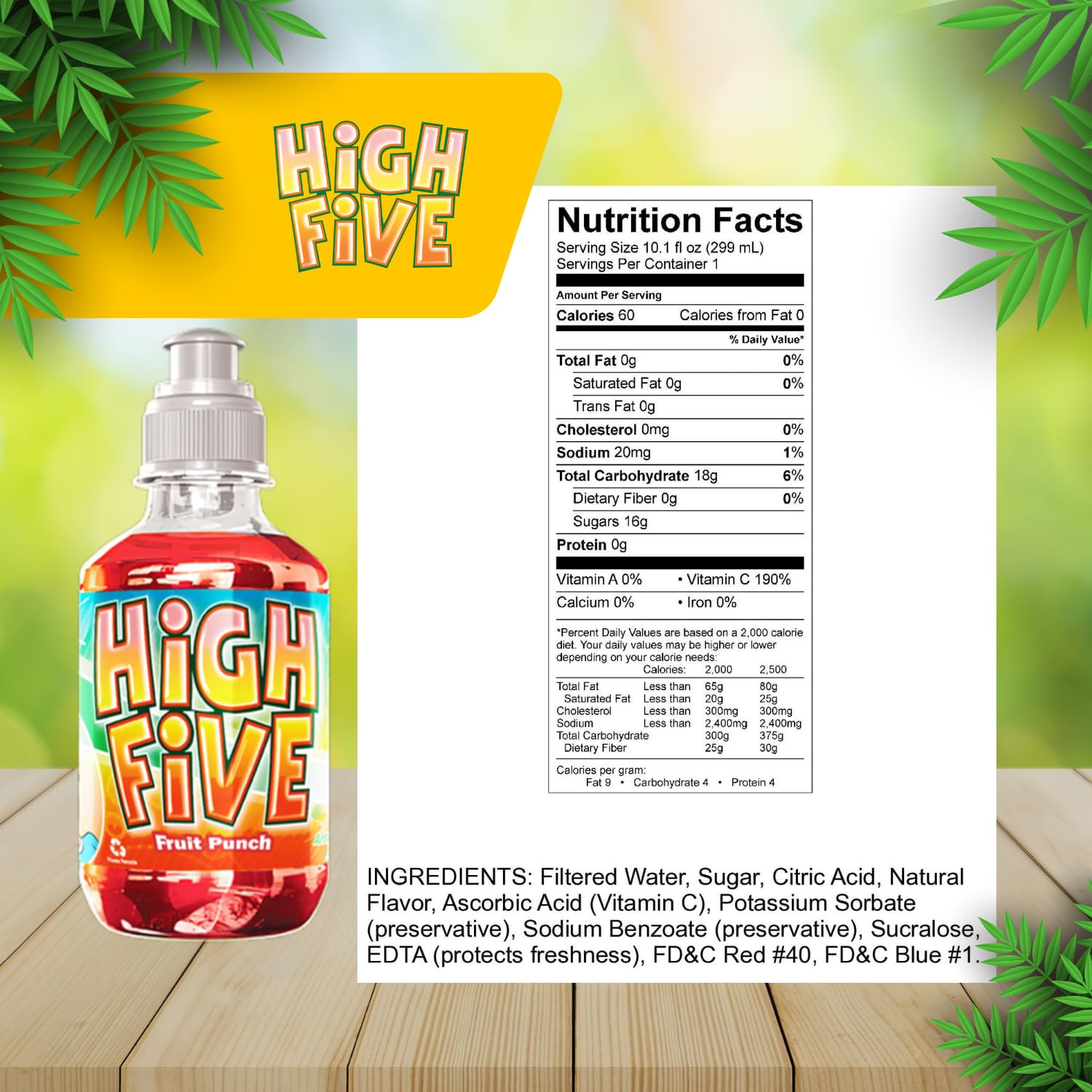 High Five Juice Drink – Fruit Punch - 10.1 oz Bottles, Naturally Sweetened with Vitamin C, Low-Calorie Fruit Juice Beverages with Spill Proof Sports Cap 10.1 Ounce (Pack of 24)