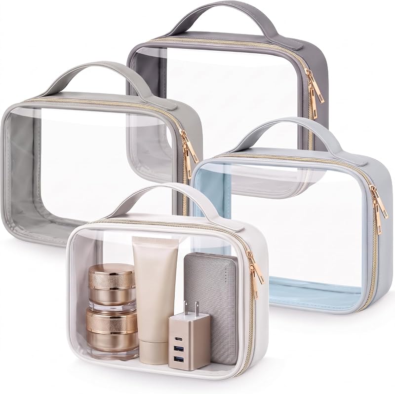 Abbylike Kit com 4 Necessaires Transparentes com Alças, Paleta Cinza-Azul