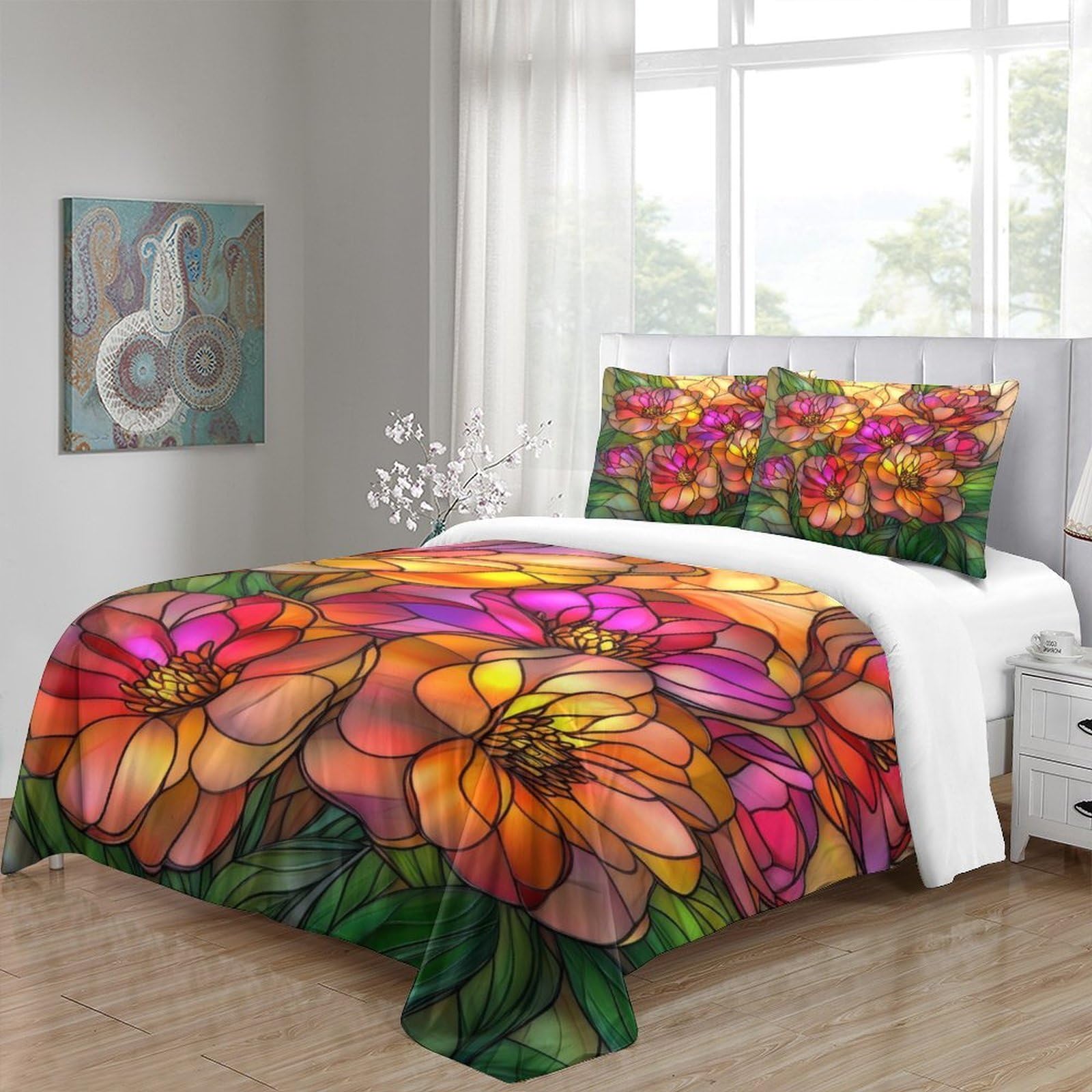 Flamingo-Pärchen Bettbezug Weich 3D Gedruckt Kuschelig Schlafkomfort Bettdeckenbezug 3 Teilig Mikrofaser Reißverschluss mit Kissenbezug for Erwachsene & Frauen Super King（260x220cm）