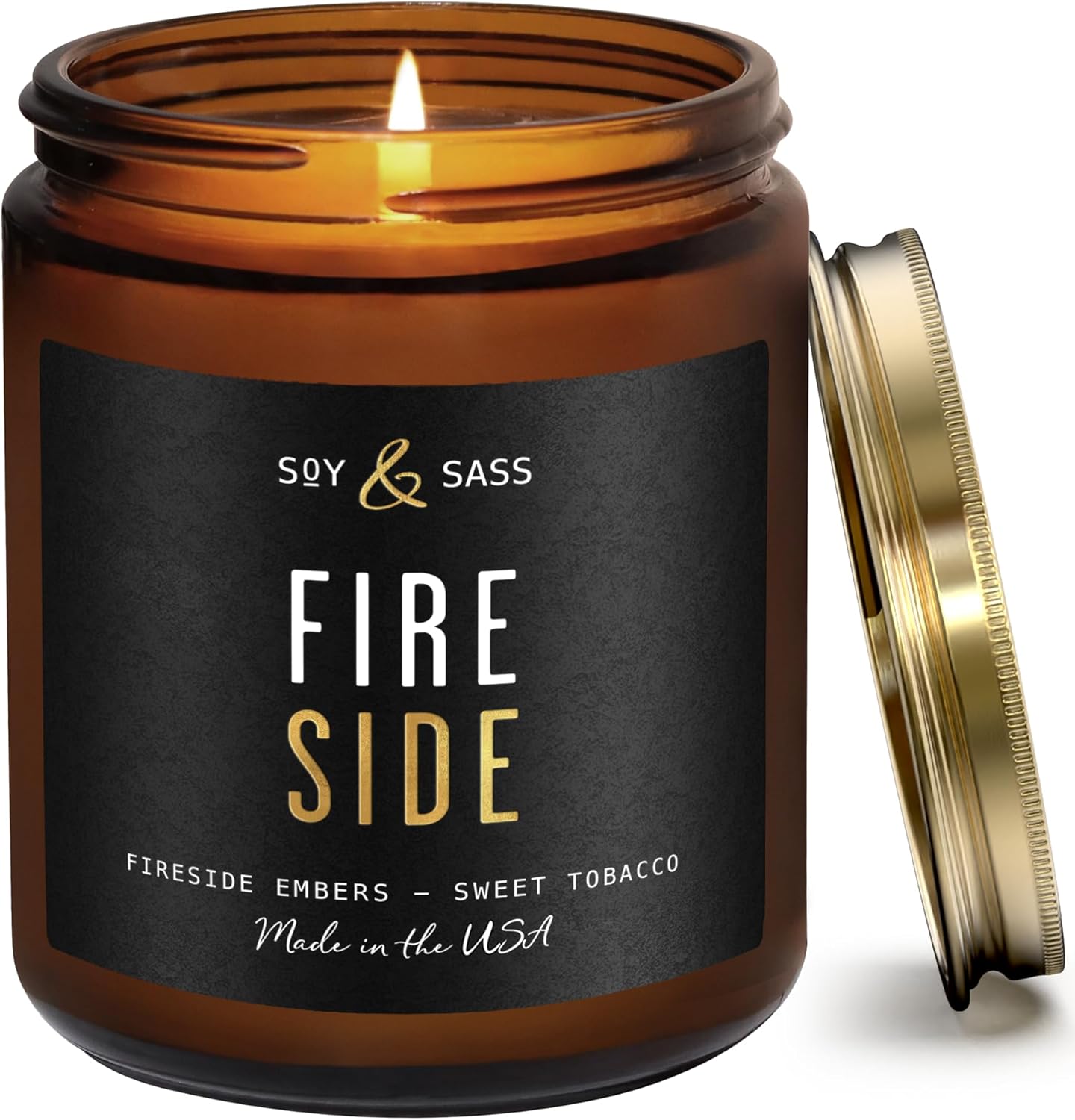 Campfire Wood Fireside Candle I Scented Black Candles for Men or Women - Woodsy, Smores & Campfire Soy Wax Mens Fire Candle - Infused w/Essential Oils |Long 50Hr Burn, 9oz I Non Toxic I Made in USA