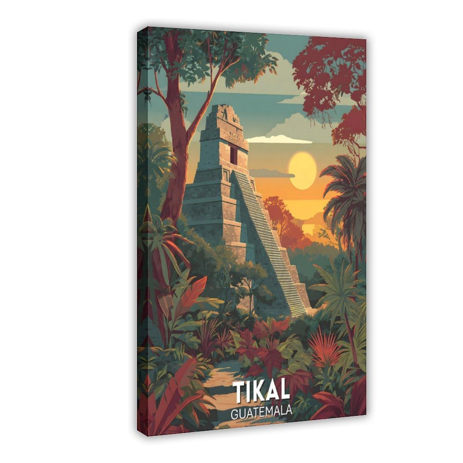 Bareronor Tikal, Guatemala, Mayan Ruins Canvas Poster Bedroom Decor Landscape Office Room Decor Gift 24" L X 36" W