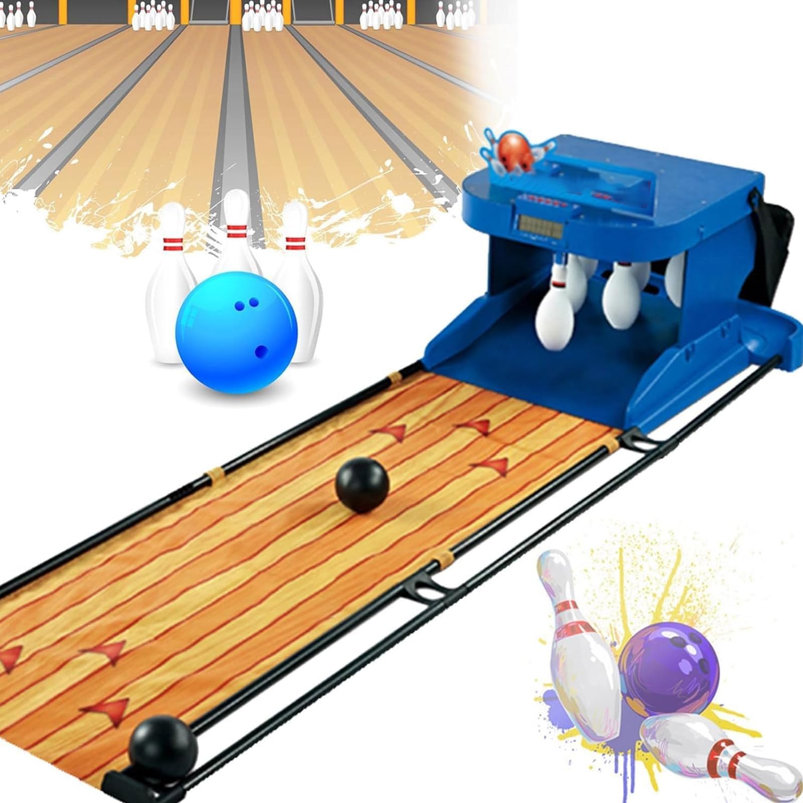 Macchina da Bowling Arcade, Console per Giochi Sportivi di Bowling da Interno con Tabellone Segnapunti Elettronico A LED, con Ripristino Automatico, Illuminazione, Effetti Sonori di Simulazione,