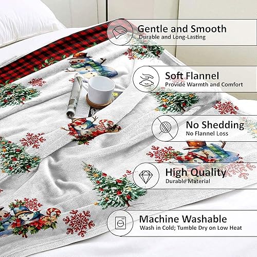 Vista 90 de LUVIVIHOME Manta de Feliz Navidad, bolas de Navidad azules doradas, manta de invierno con copos de nieve, manta individual, acogedora manta cálida