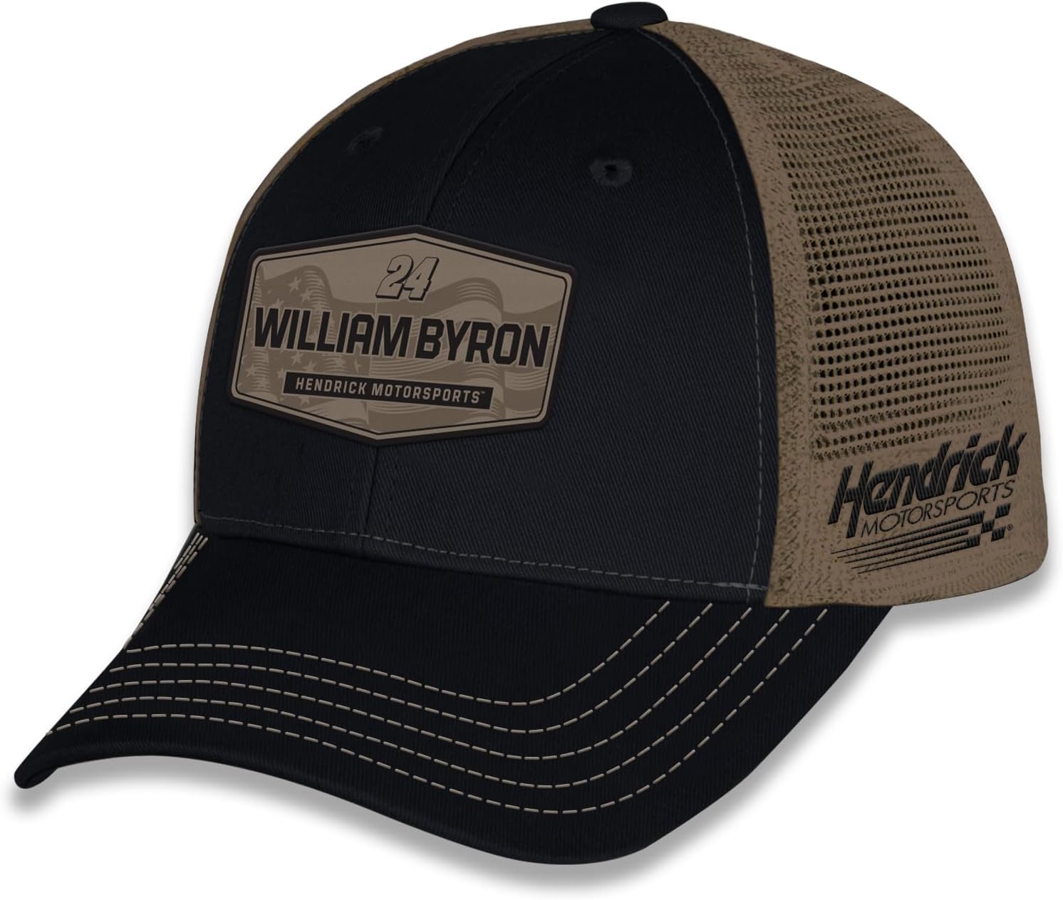William Byron #24 NASCAR 2025 Adult Flag Patriotic Patch Mesh Snapback Hat Black - Image 4