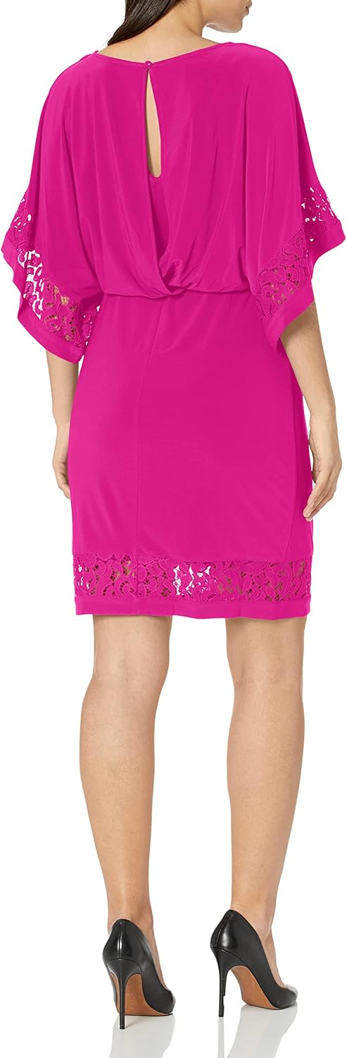 Jessica Howard Women's Lace Trim Knit Mini Dress – Boat Neck Elbow Sleeve Desk to Dinner