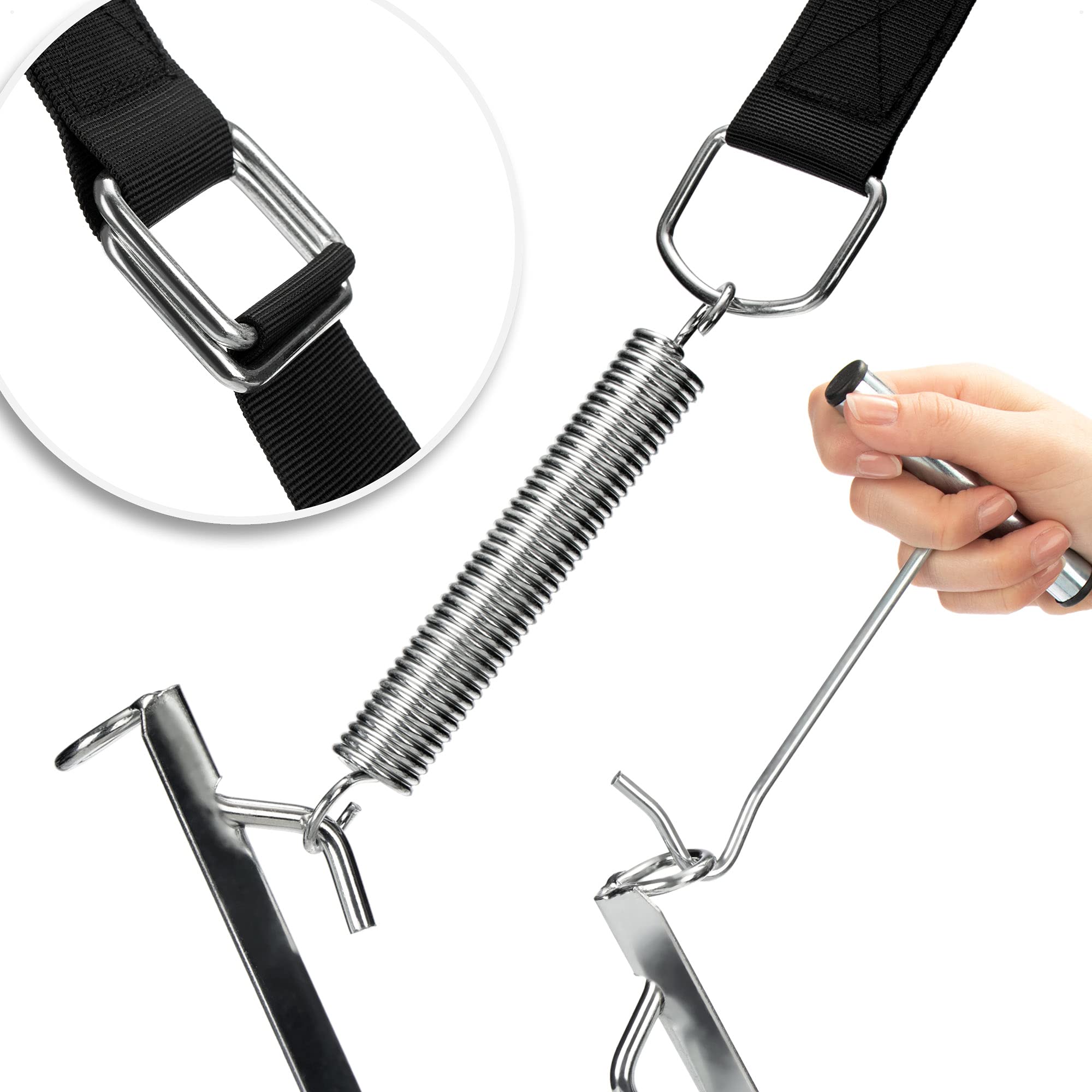 COM-FOUR® Set 6 pezzi di cinghie anti-vento con piolo, molla, cintura e tiretto per pioli - cinghie anti-vento per tenda da sole - attacco per tenda (06 pz. - set di montaggio)