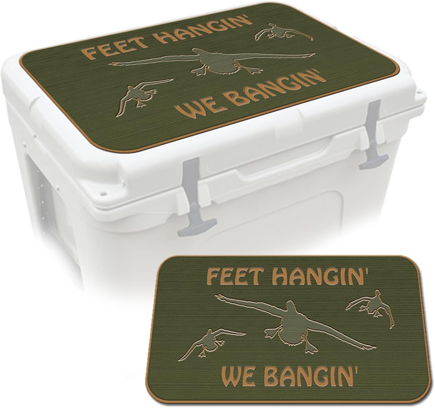 USATuff SeaDek EVA Mat Cooler Pad fits YETI | Peel & Stick Application | Non Slip Comfort Accessories - Feet Hangin We Bangin Design (OliveGreen-Mocha)