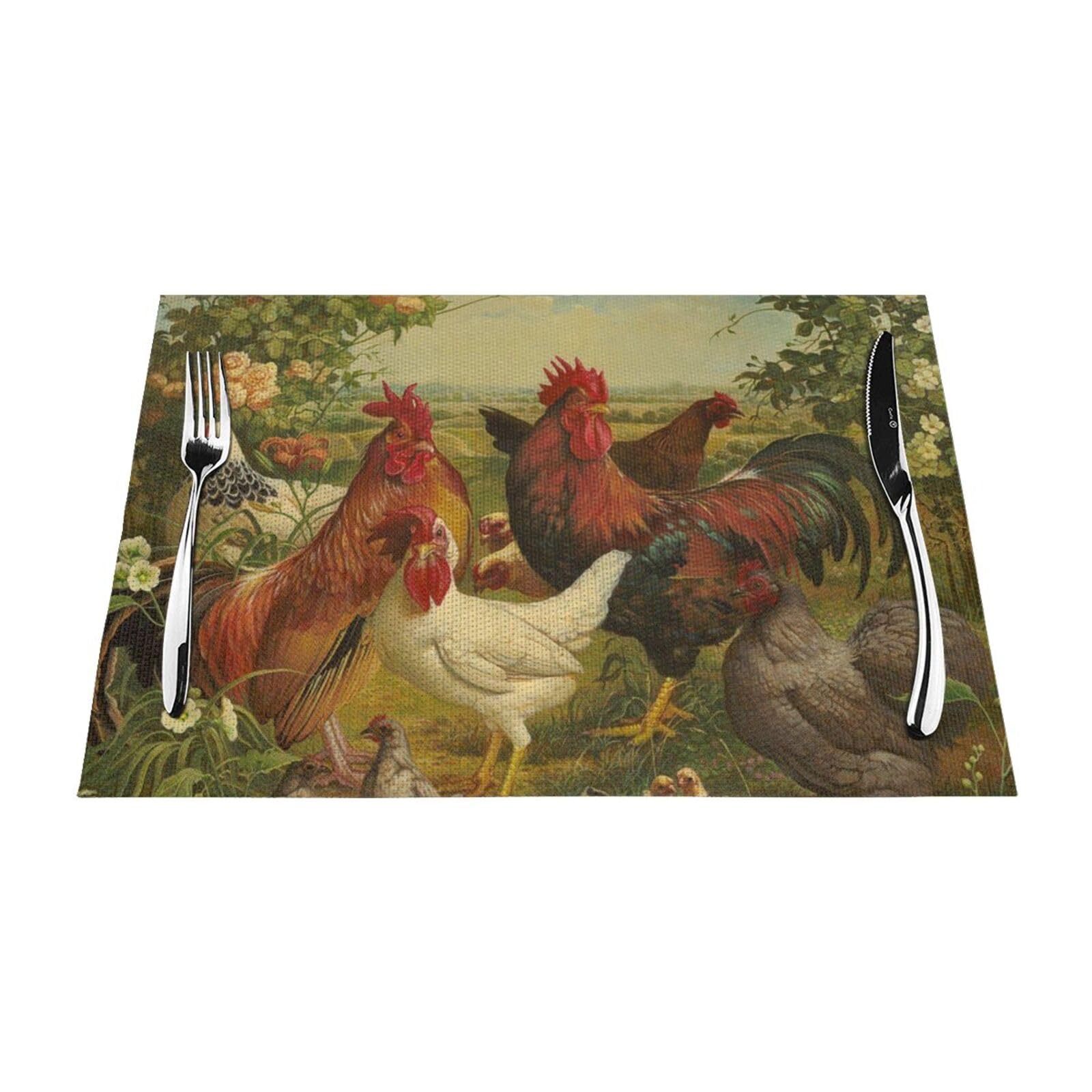 PVC Placemat Set of 1 PCS, 45x30 CM, Chickens and Farm Printed Non-Slip Heat Resistant Place Mats for Kitchen Dining Table Indoor Outdoor