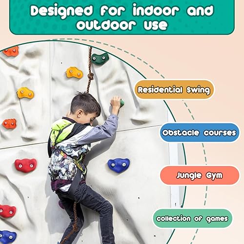 Miniatura 4 de CMOOD Soportes de escalada en roca, pared de escalada en roca para niños, kit de escalada de pared para interiores y exteriores, juego de juegos con