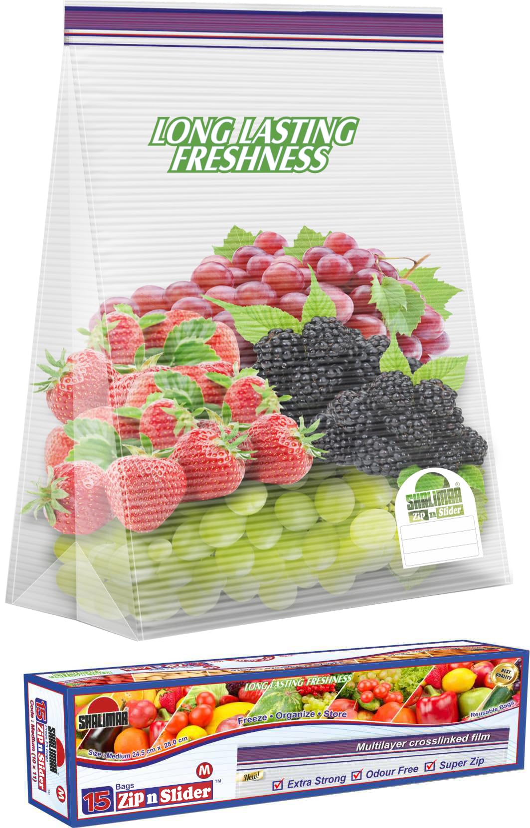 Zip 'N' Lock Bag Press Fit Size Medium Zip Lock/Vegetable/Fridge/MultiPurpose Storage Bag Pack of -1 (15 Bags)