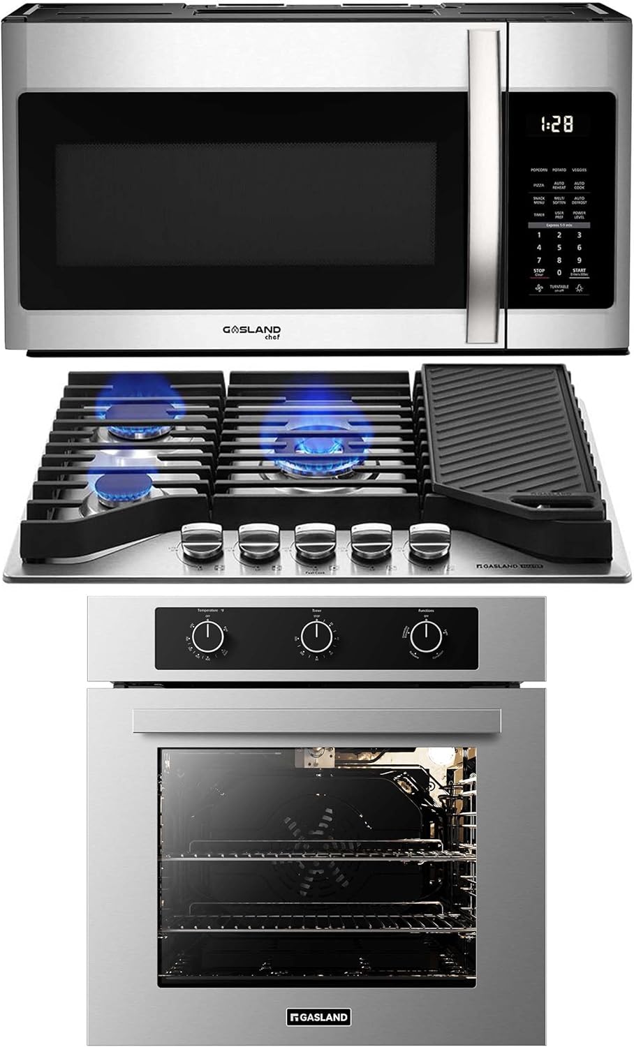 GASLAND 30 Inch Gas Cooktop, 24 Inch Gas Wall Oven, 30 Inch Over the Range Microwave Oven
