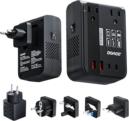 DOACE Convertidor de voltaje de viaje de 350 W, convertidor de 220 V a 110 V para rizador de hierro convertidor para viajes europeos 4 USB carga