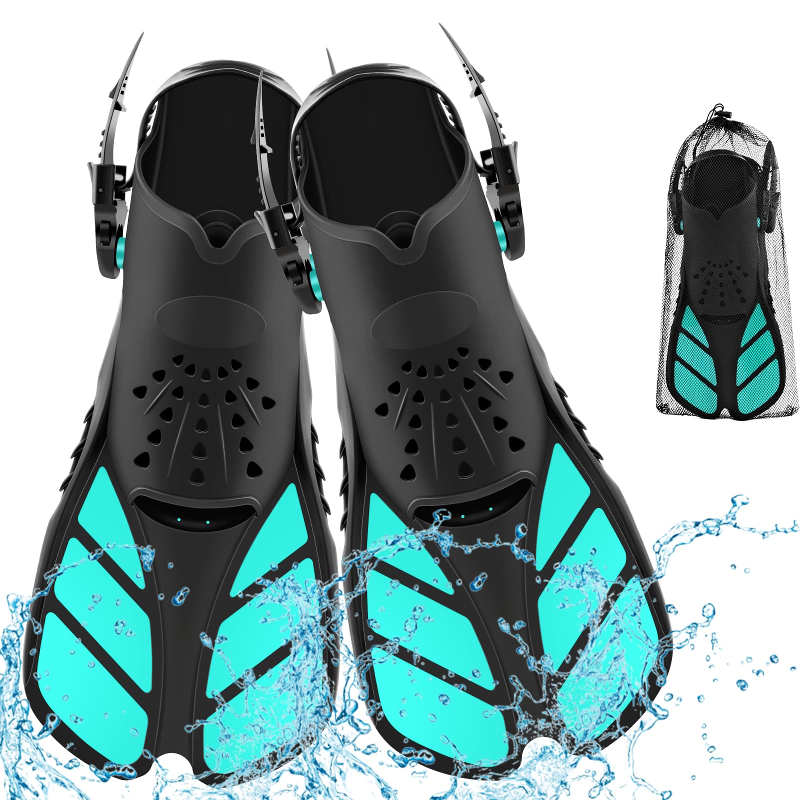 WuGU Aletas Ajustables, Aletas Buceo, Aletas de Natación para Adultos, Aletas Natacion Piscina con Bolsillo de Malla, Flippers para Unisex Adulto