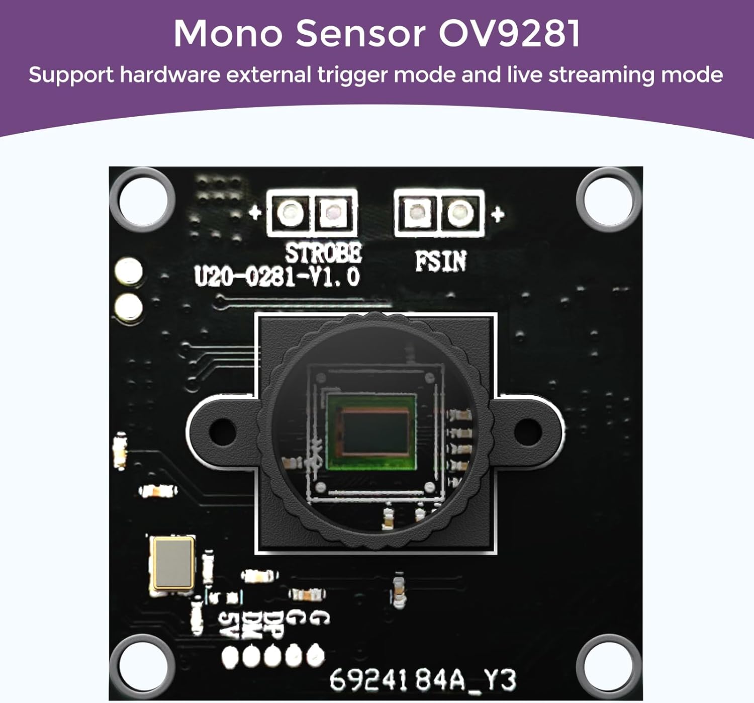 Ítarlegt view of the OV9281 mono sensor on the InnoMaker camera module.