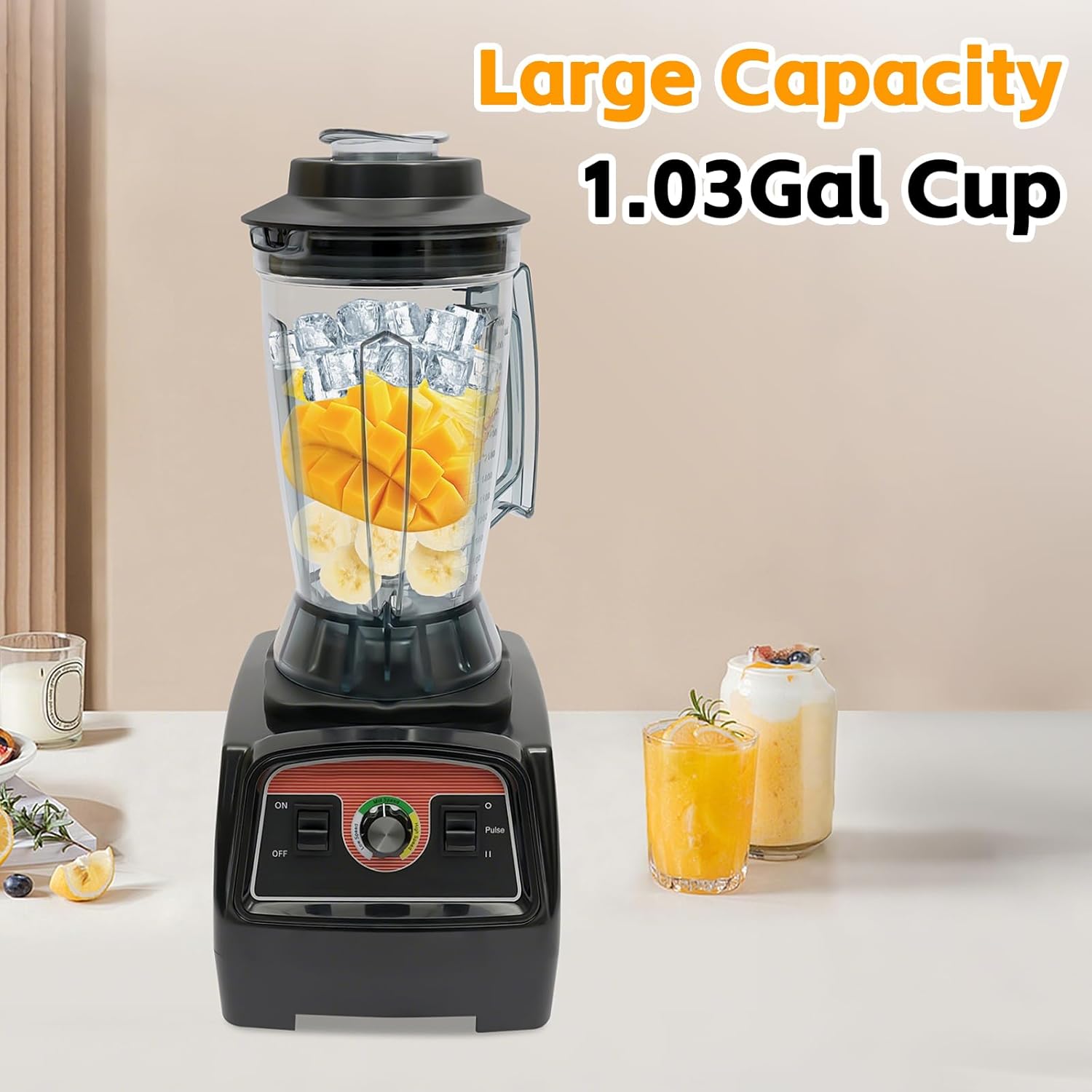 3.3HP 2800W Commercial Mixer, 1Gal Juicer for Home Kitchen Drinks Fruits, Stainless Steel Heavy Duty juicer Mixer Smoothie Maker Machine with 2 in 1 Blades No BPA