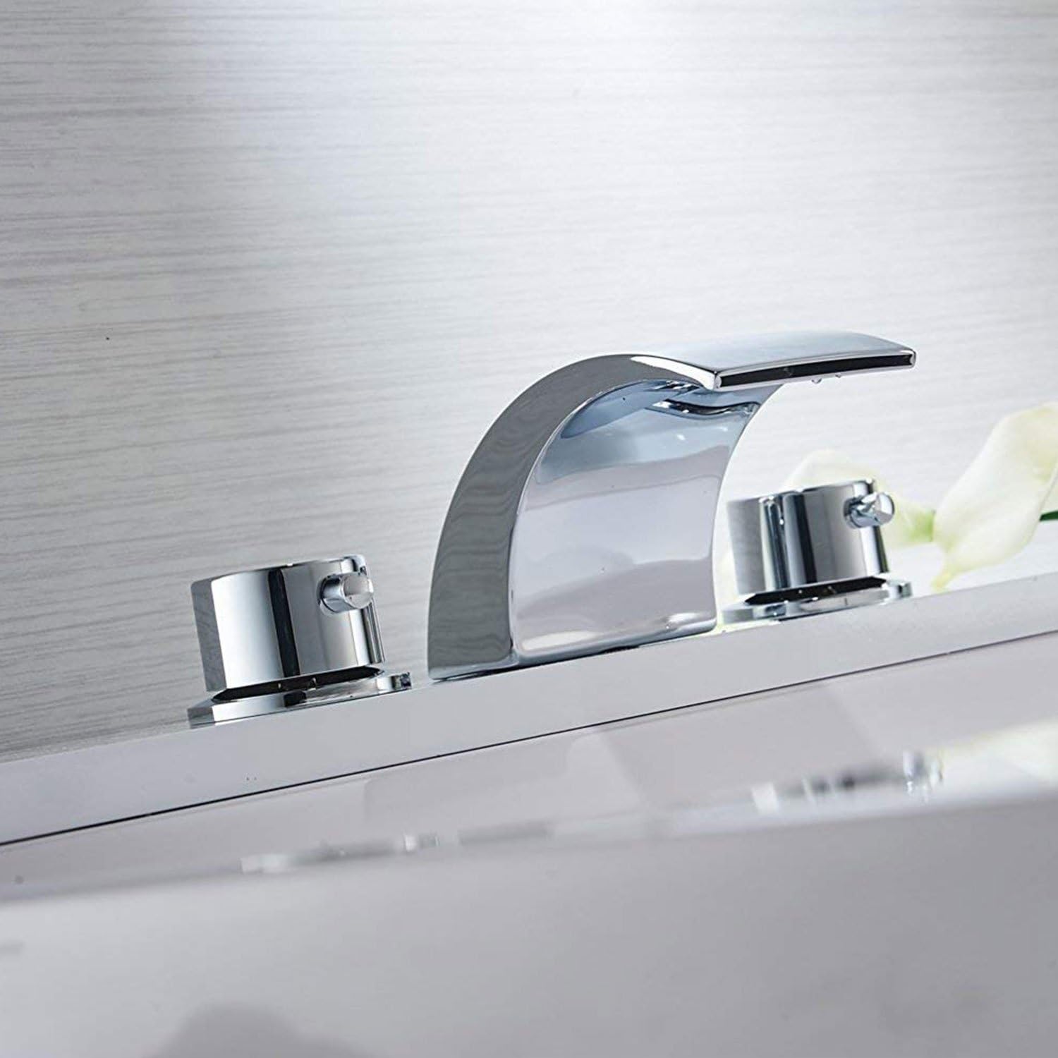 Hоt Dеаlѕ BATHLAVISH Bathroom Faucet 3 Hole Chrome Waterfall for Sink Widespread LED Light 8-16 Inch 2 Handle Lavatory Vanity Basin Mixer Tap Commercial Wide Spread Mount Polished with Supply Line Lead-Free