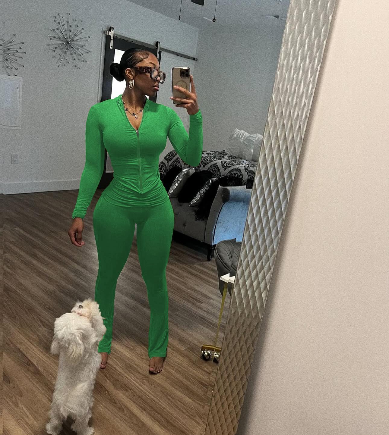 Nimsruc Two Piece Outfits For Women Workout Set Long Sleeve Tracksuit Zip Up Sweatsuits - Image 4