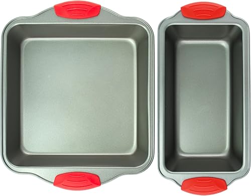 Boxiki Kitchen Molde antiadherente para hornear y molde cuadrado para hornear, duradero, cómodo y de alta calidad con asas de silicona