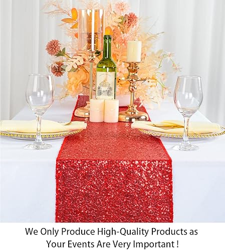 Miniatura 2 de Camino de mesa con lentejuelas rojas de 14.0 x 109.5in, camino de mesa con purpurina para fiestas, cubierta de mesa roja, camino de mesa brillante