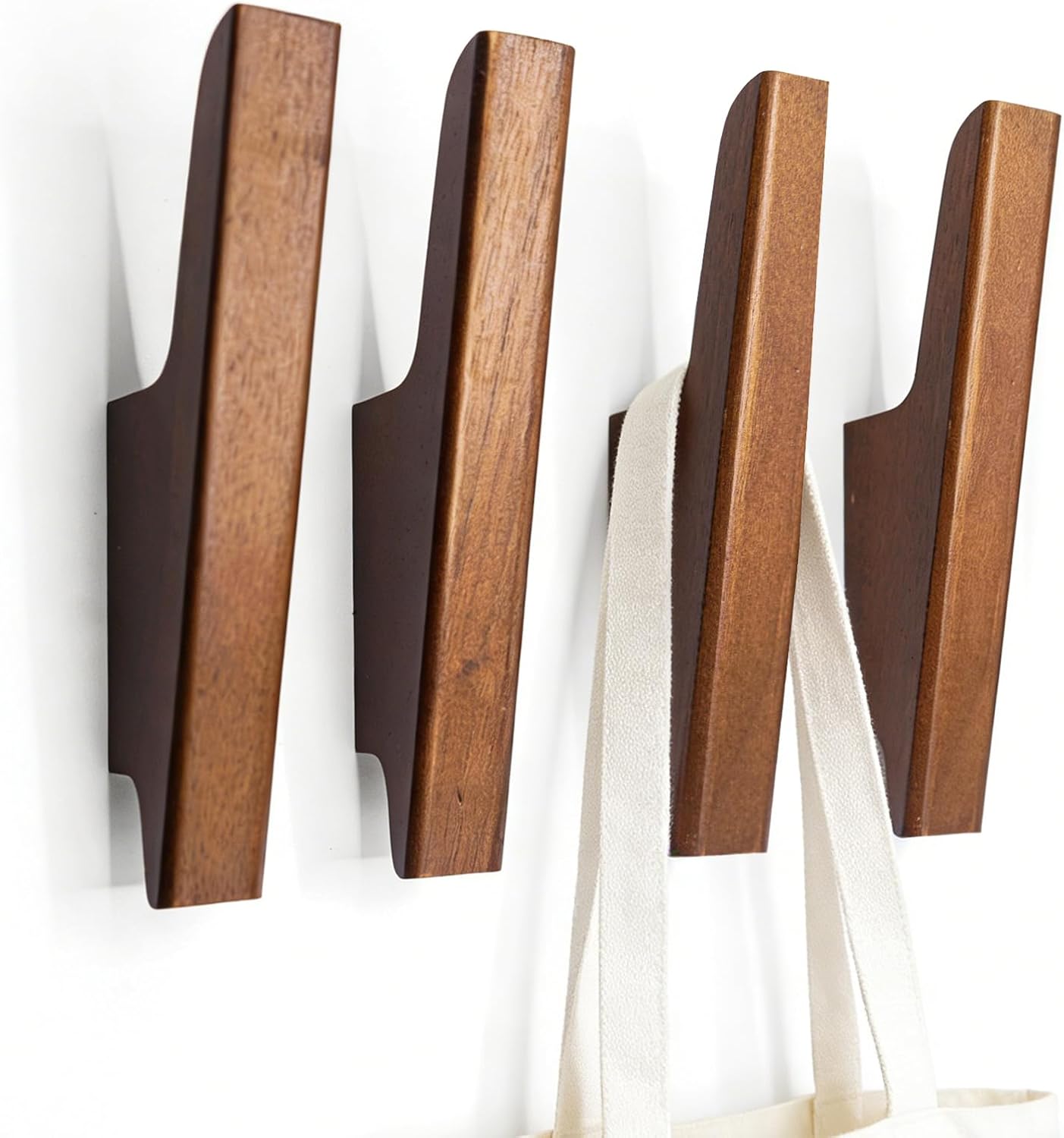 Wood Wall Hooks 4 Pack Wooden Hooks for Wall, Heavy-Duty Entryway Hooks for Hanging Coats, Towels, Bags, and Hats, Easy Mount Wall Organizer for Bathroom, Bedroom, or Hallway (Beech Wood)