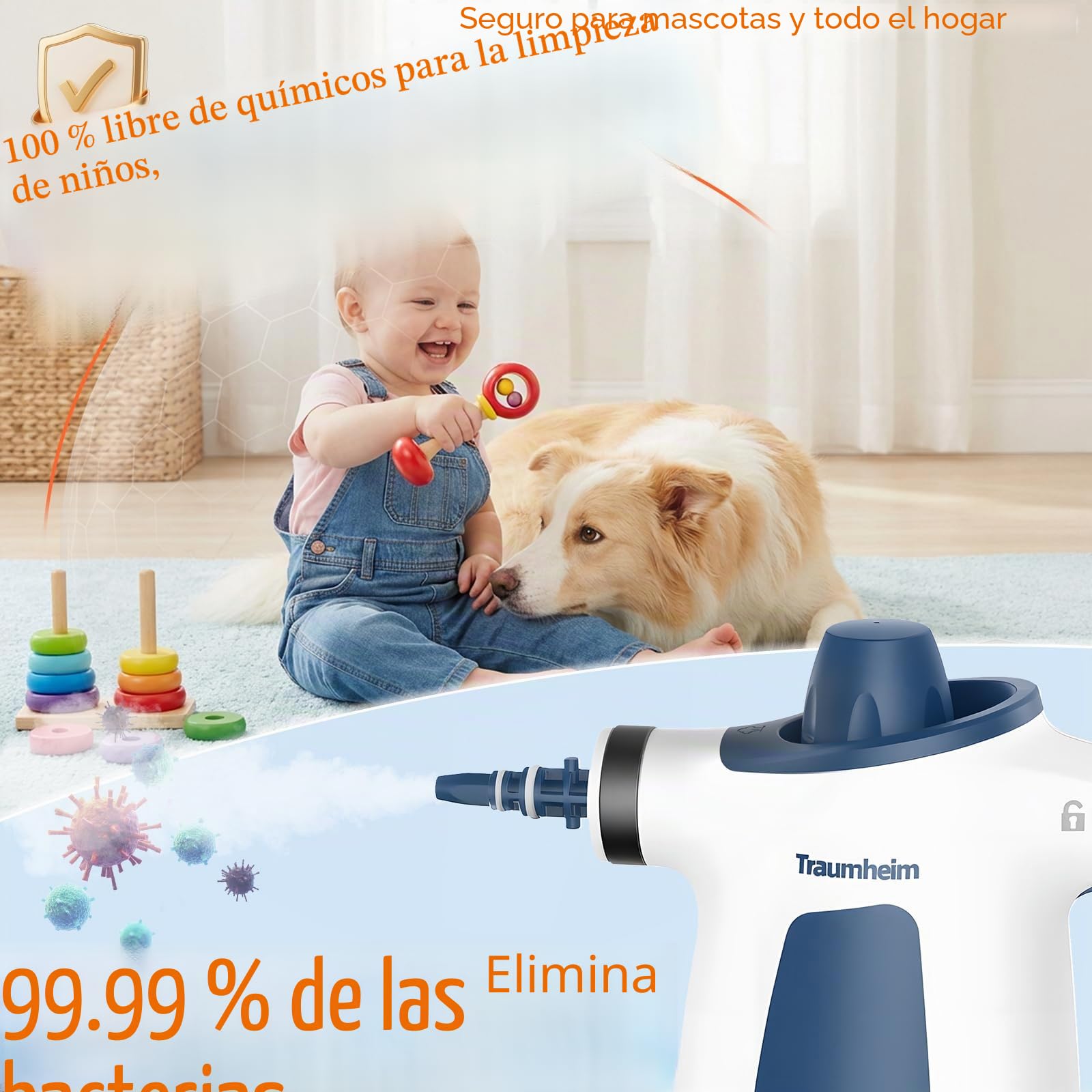 Limpiador a vapor, limpiador de vapor de mano para el hogar multiusos con accesorios de 14 piezas, 3 bares de presión de vapor 350 ml, 1200 W, limpiador de vapor sin químicos, limpieza de