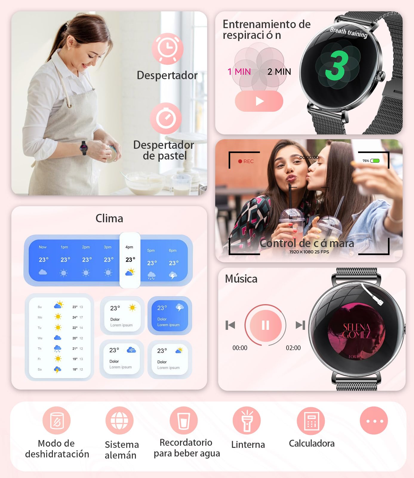 Reloj Inteligente Para Mujer, 1,43" HD AMOLED Smartwatch Con Android iOS, Llamada Bluetooth, Salud Femenina/100+ Modos Deportivos, 100+ Diales, Recordatorio De Mensaje, 5ATM Sellado, Memoria De 128 MB