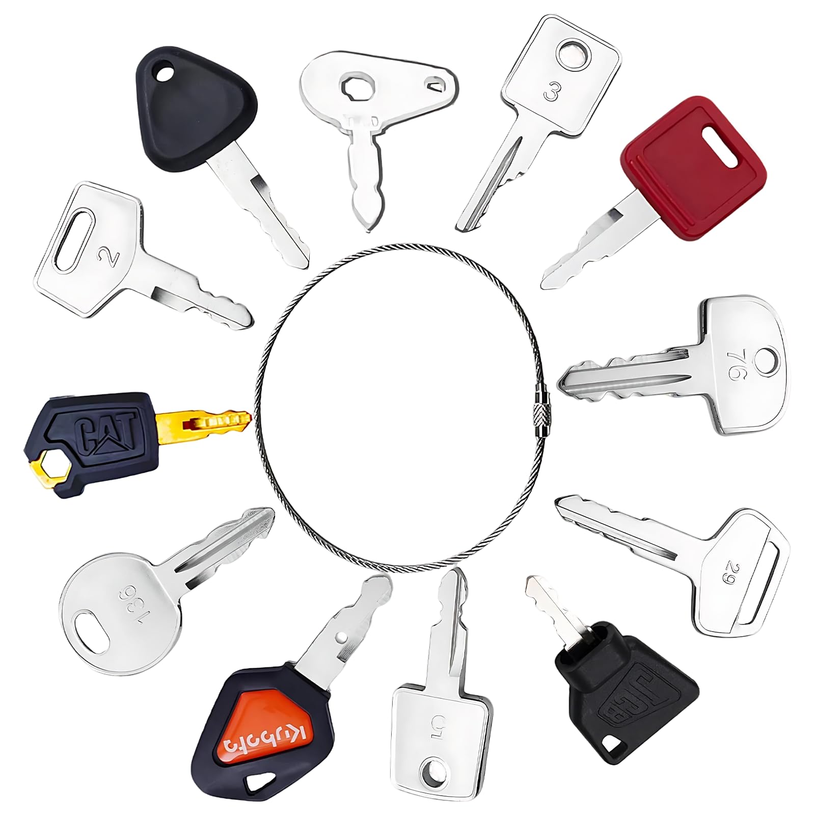 12Pcs Universal Ignition Starter Switch Spare Keys Set, Heavy Duty Plant Dumper Digger Machine Keys, Compatible with JCB/Thwaites/Bobcat/Takeuchi/Hyundai Excavator Tractor Bulldozer