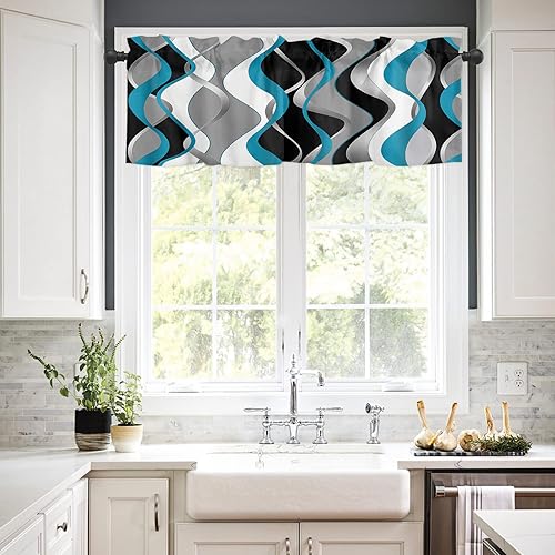 Miniatura 2 de Cenefas geométricas irregulares para ventanas, cenefas geométricas de cocina con bolsillo para barra, cenefa corta para ventana, cenefa para cocina