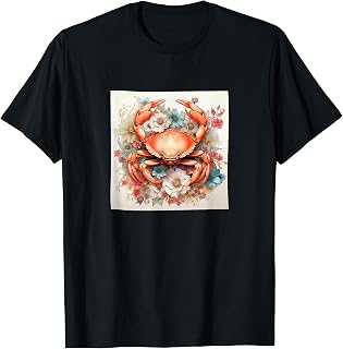 Crab With Flowers Around Illustration Graphic T-Shirt