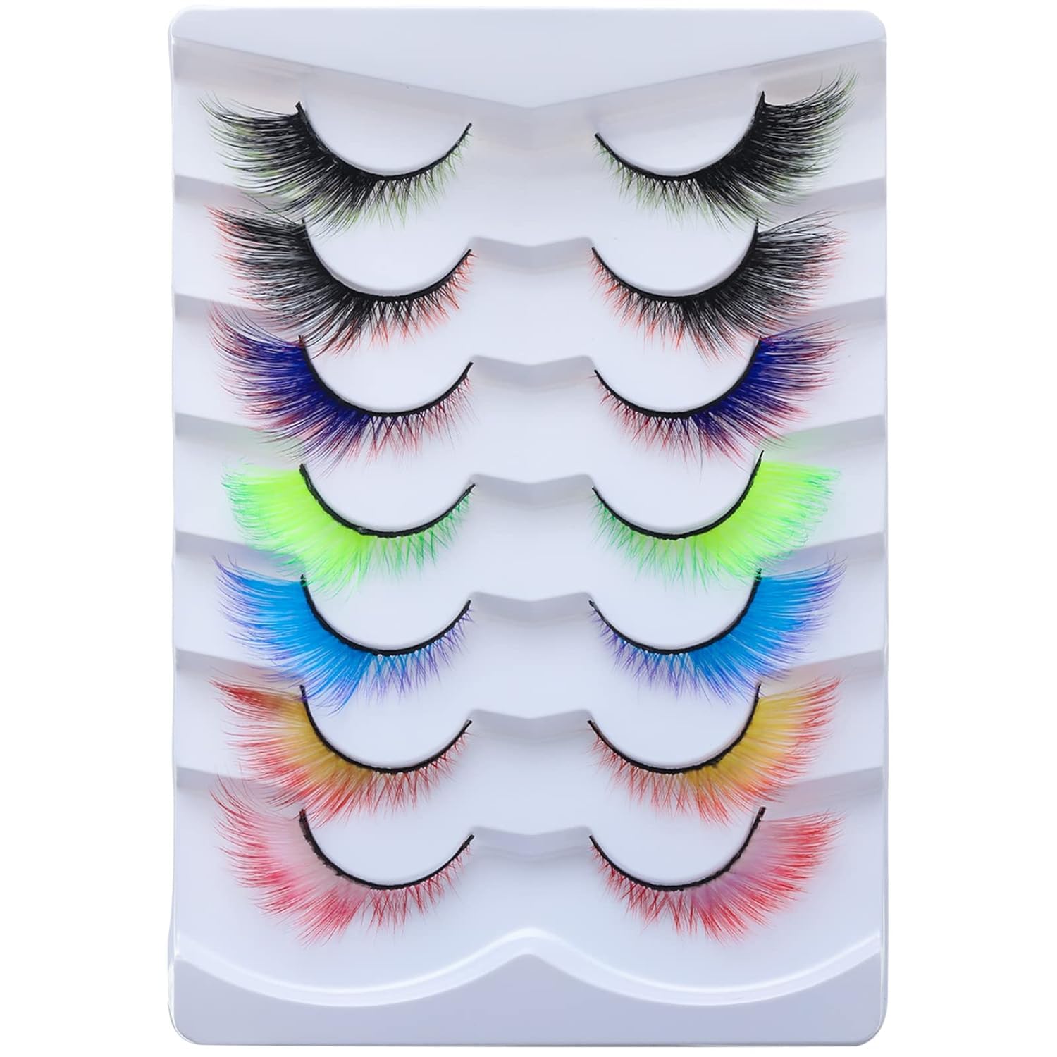 7 works False Lashes with Color Angel Colored Lashes Fluffy Wispy Winged Eyelashes Halloween Cosplay Makeup Colorful Eye Lash Like Extensions (Winged Effect Colored Lashes 7 works)