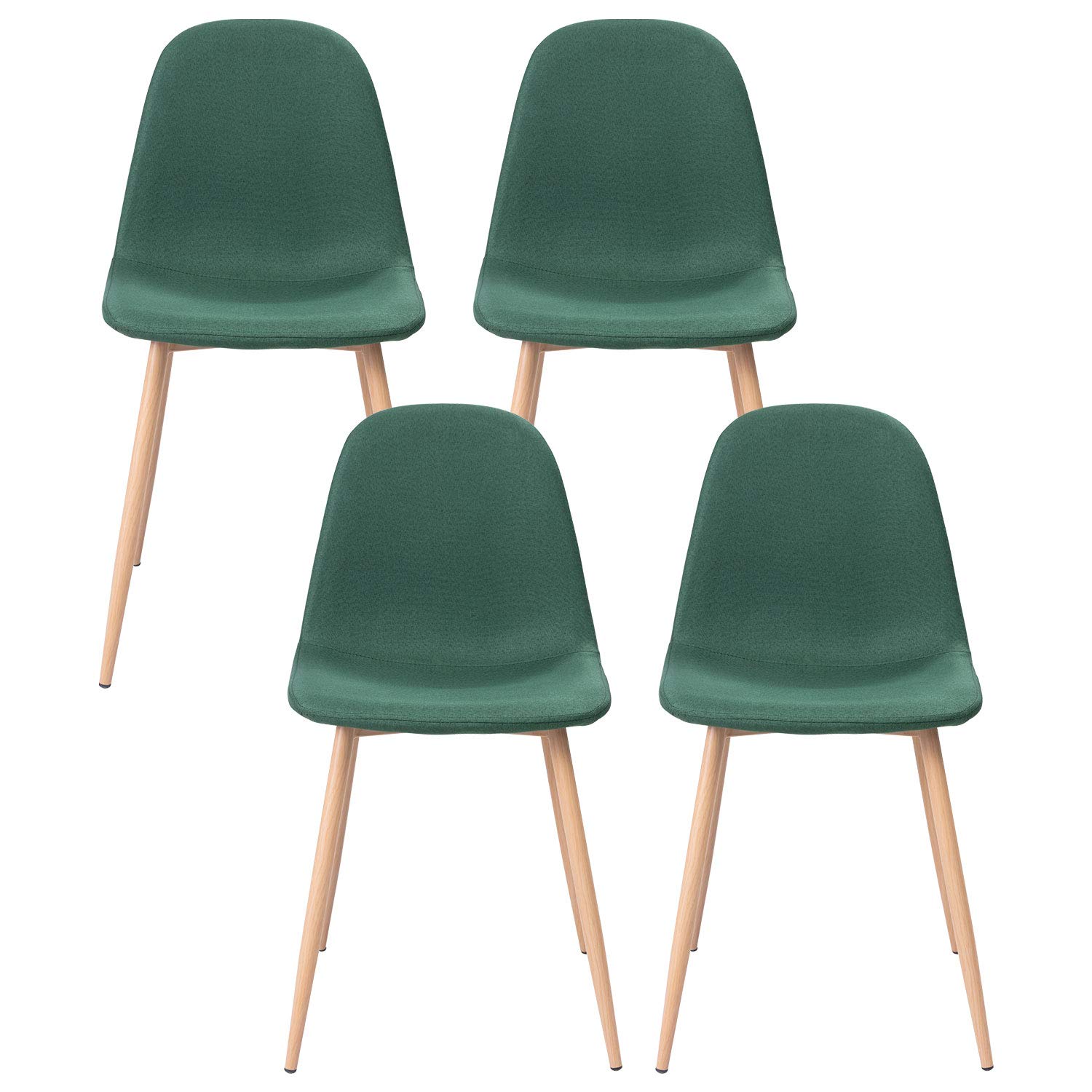 BUTII Dining Chairs for Kitchen, Mid Century Modern Side Chairs,Fabric Upholstered Dining Chair with Metal Legs Set of 4 (Dark Green)
