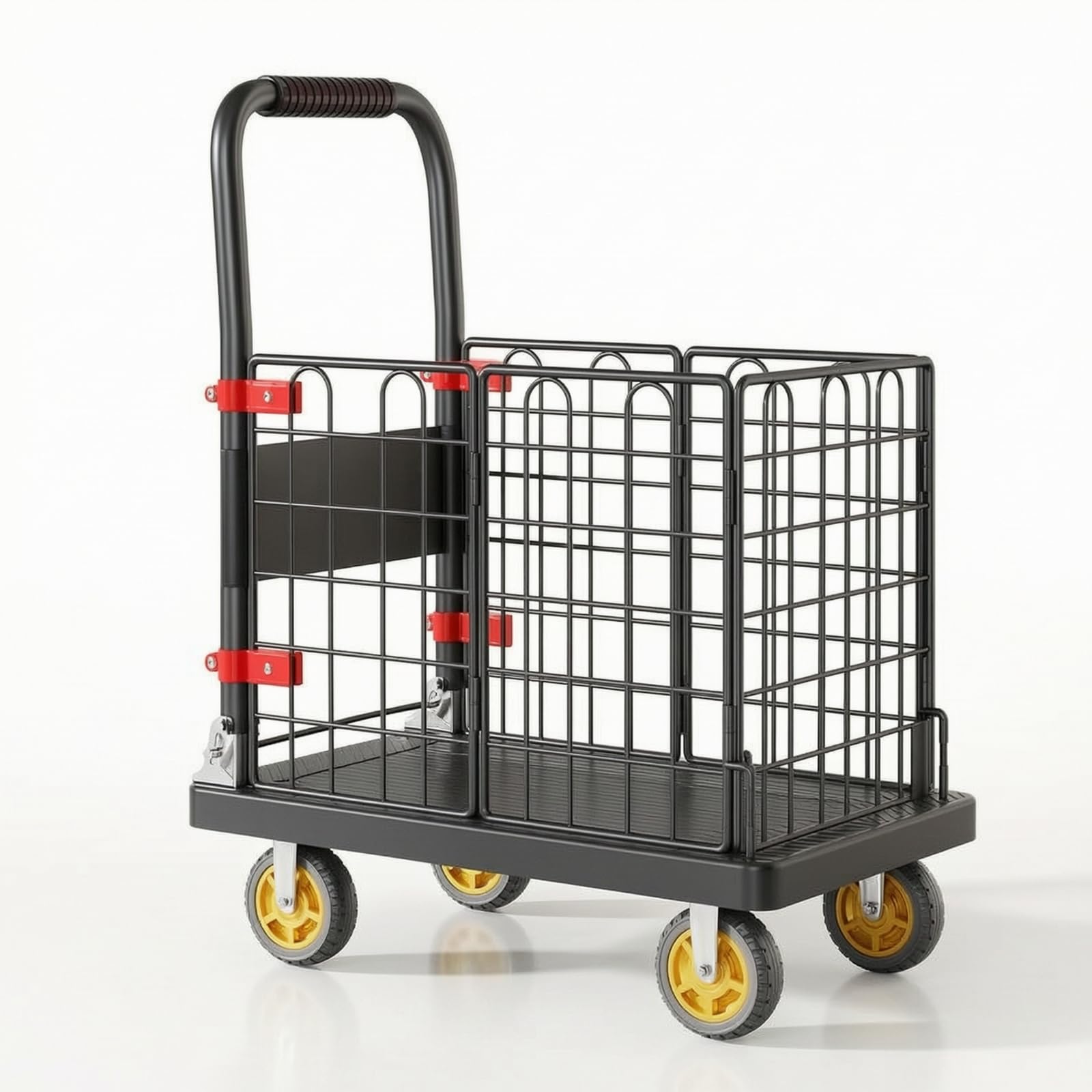 Carrito plegable con valla alta y ruedas silenciosas para supermercado