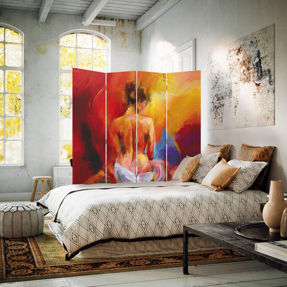 Feeby Paravent Dos 4 Panneaux Nu 145x150 cm Deux Côtés Cloison de séparation Écran Pliant Foto Paravent Interieur Décoratif Mur Espagnol Impression sur Toile Chambre d'enfant Salon Bureau Rouge