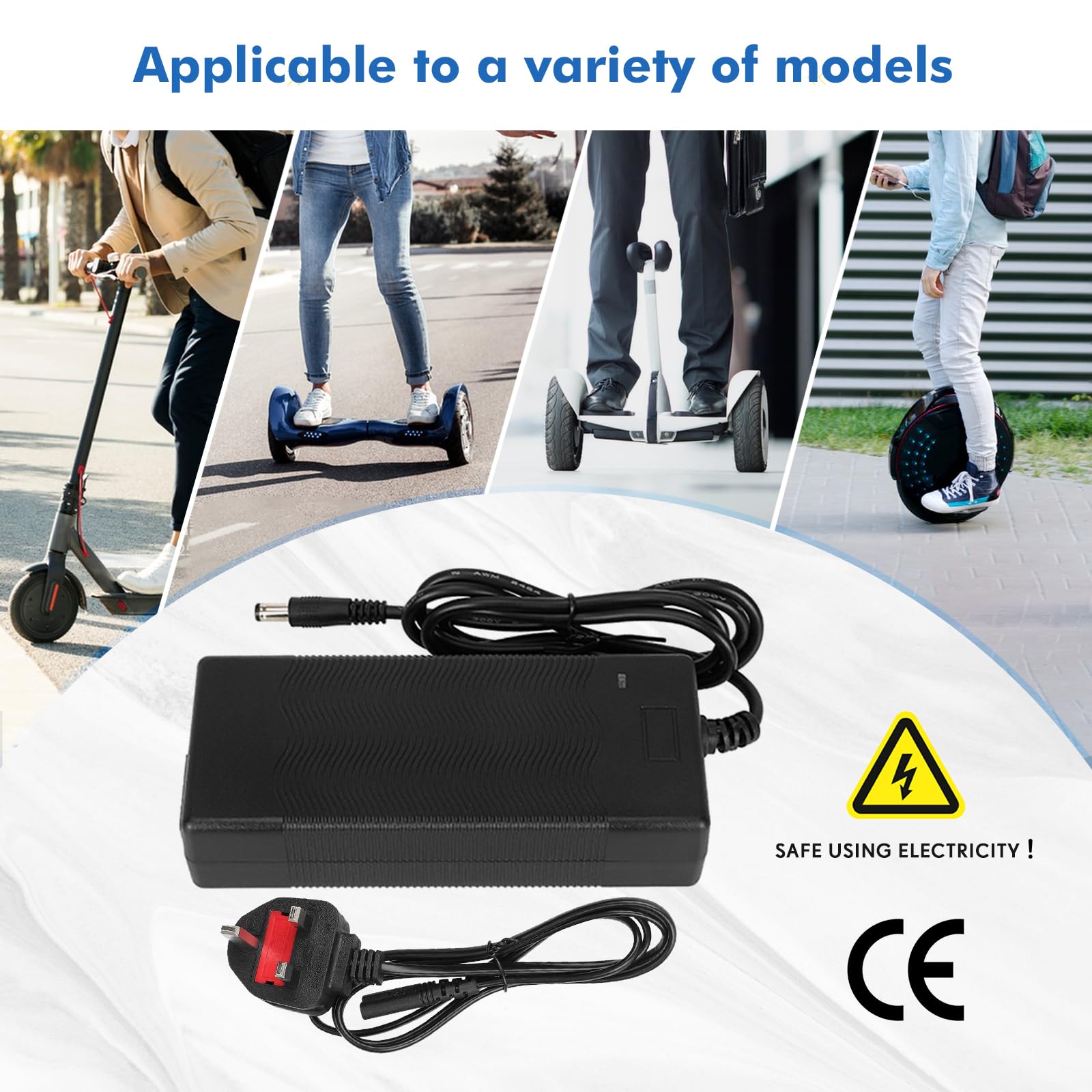 42V 2A Caricatore Adattatore per Scooter Elettrico, 36V Caricabatteria di Alimentazione Universale con 6 Connettori per Hoverboard, Scooter Xiaomi Ninebot,Bicicletta Elettrica, Drifting Board